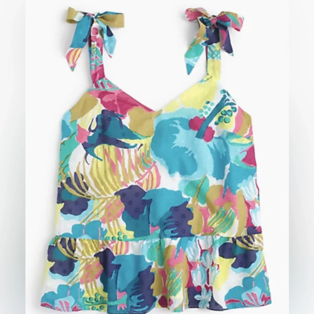 J. Crew Peplum Tie Shoulder Floral Sleeveless Top